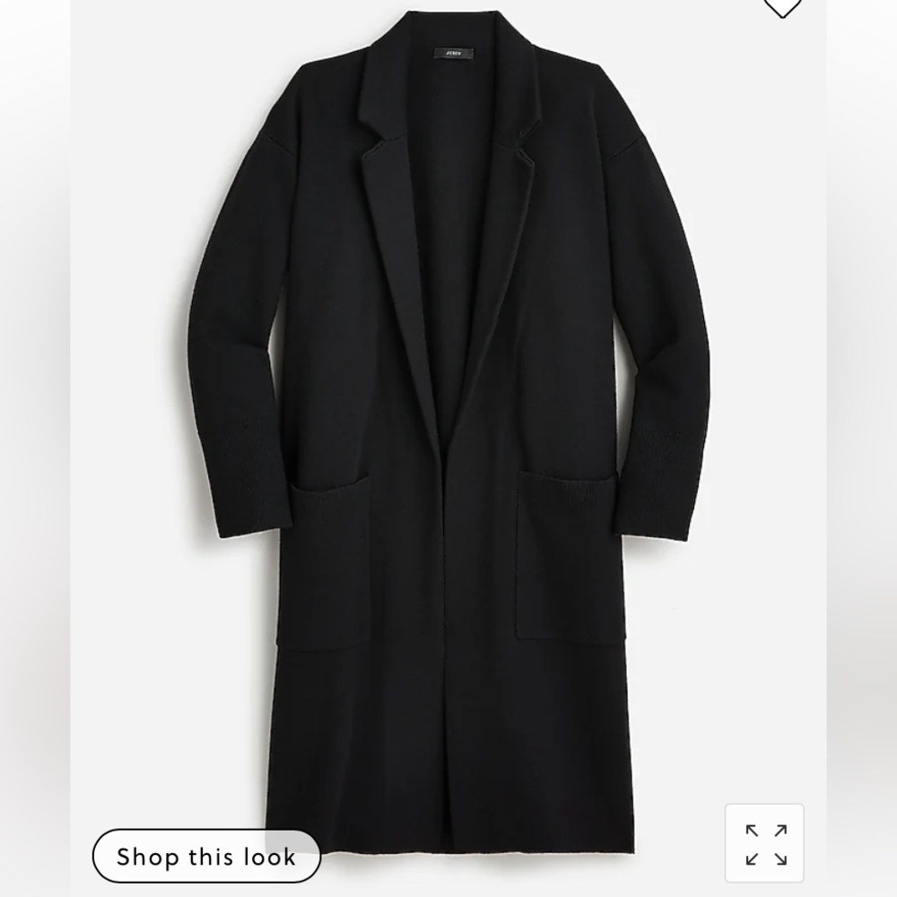 J. Crew Black Long Open-Front Blazer Coat